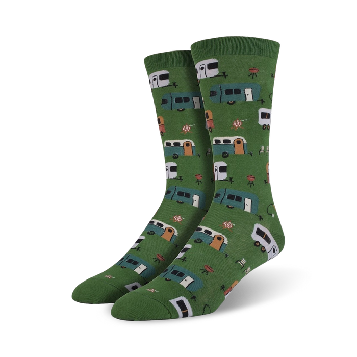 camptown men's crew socks with travel trailer pattern are a colorful throwback to getting away from it all.    }}