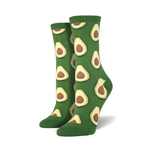 avocado printed dark green women's crew socks.  