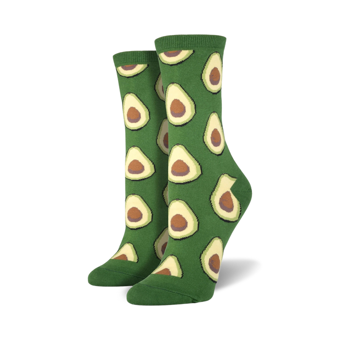 avocado printed dark green women's crew socks.  