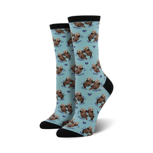 Close-up of a pair of black-cuffed otter socks against a white background.