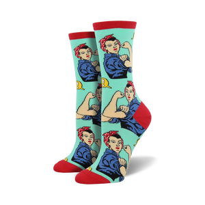 rosie the riveter crew socks: art & literature-inspired mint green footwear for women  