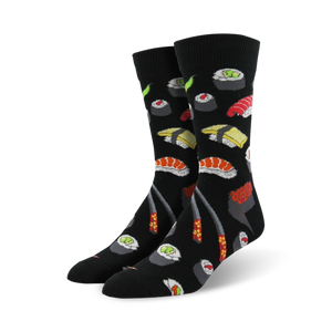 Flatlay showcasing the black Sushi socks against a white background.