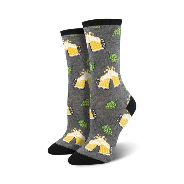 Lifestyle shot of a person's feet wearing the grey 'Hoppier Together' socks.