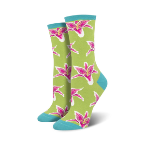 Lifestyle shot: Model wearing the green Lily socks, showcasing how they look with everyday outfits.