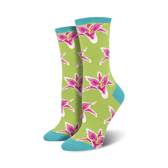 Lifestyle shot: Model wearing the green Lily socks, showcasing how they look with everyday outfits.