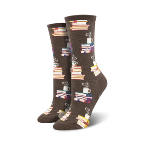 Lifestyle shot of a person wearing the brown 'Love Stories' socks.