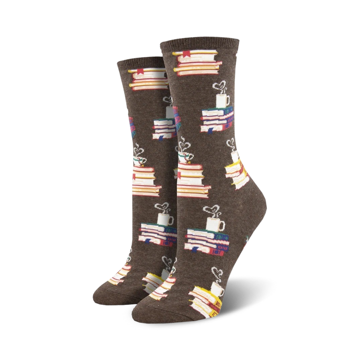 Lifestyle shot of a person wearing the brown 'Love Stories' socks.