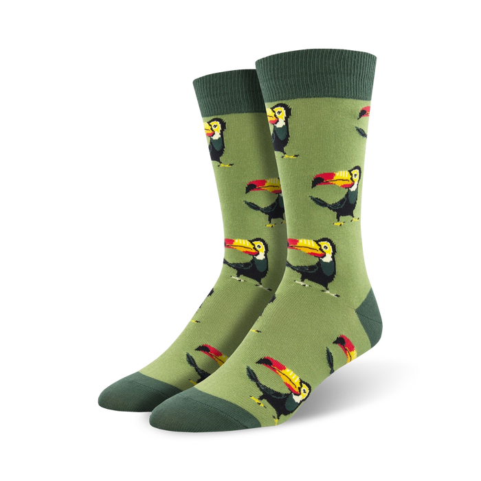 tropical toucan crew socks with black, yellow, and red toucan pattern    }}