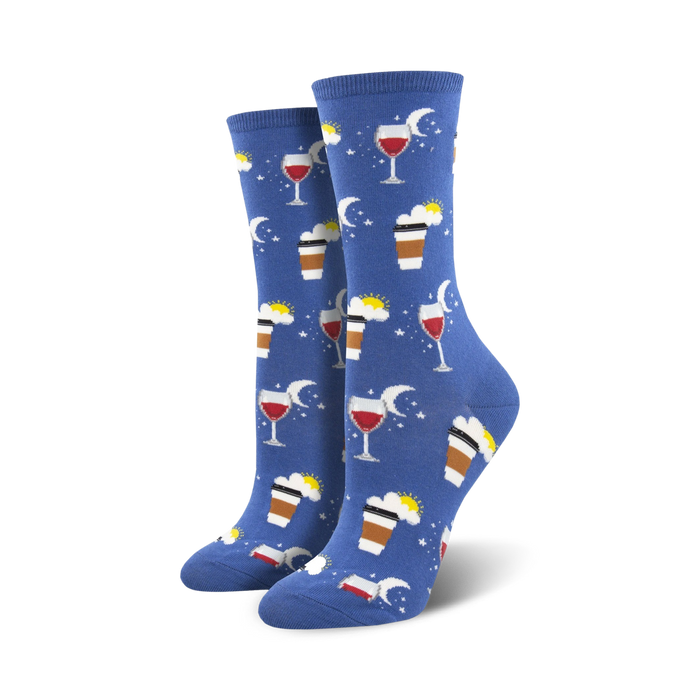 Lifestyle shot of women's feet wearing blue 'All In A Day's Work' socks.