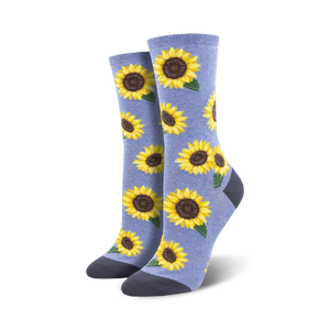 blue sunflower print women's knee high socks.    