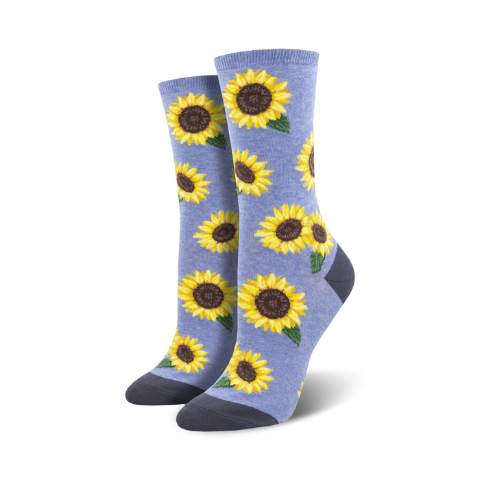 blue sunflower print women's knee high socks.    