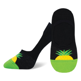 black pineapple pattern liner socks with a green sole.  