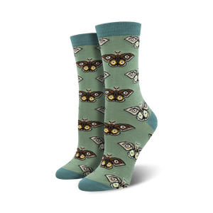 sage green moth socks with ribbed tops and green toes/heels.  