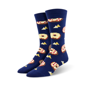 unisex crew socks with pattern of photoreal pizza slices with triangles.   