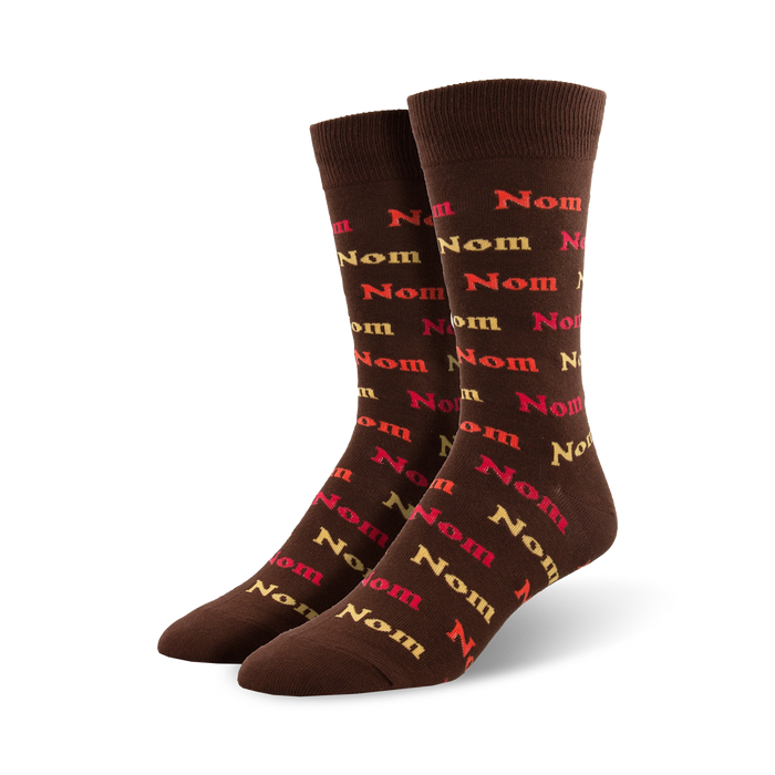 brown crew socks with multi-colored 