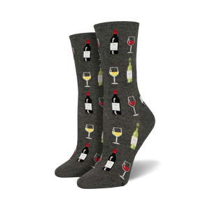 Lifestyle product shot showing the grey 'Fine Wine' socks on a model's feet.