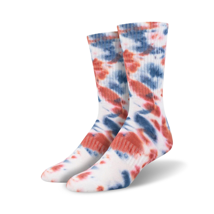 Close-up detail shot showcasing the texture and tie-dye pattern of a single tie-dye athletic crew sock.