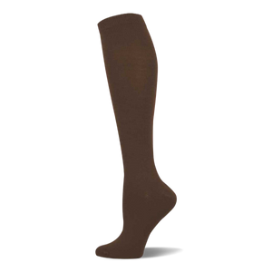 A single solid brown knee-high sock, made from bamboo material, stands upright on a white background.