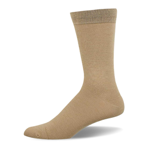 Single light tan solid bamboo crew sock, visible from the side against a white background, with a ribbed cuff.