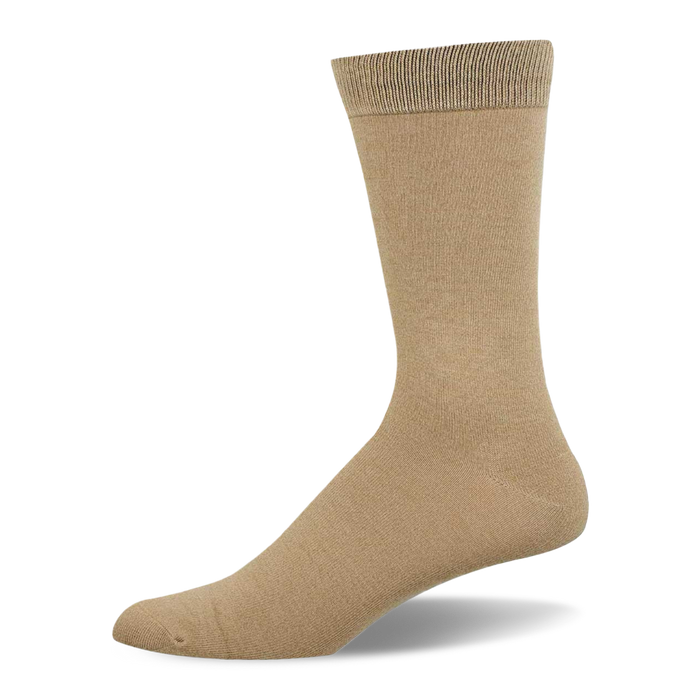 Single light tan solid bamboo crew sock, visible from the side against a white background, with a ribbed cuff.
