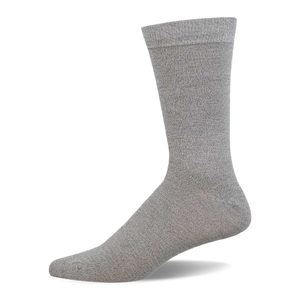 Single light grey solid bamboo crew sock, visible from the side against a white background, with a ribbed cuff.