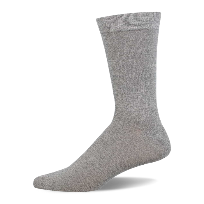 Single light grey solid bamboo crew sock, visible from the side against a white background, with a ribbed cuff.