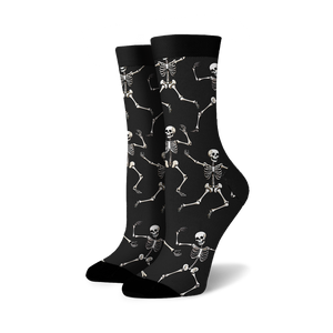 dead man's party skulls themed womens black novelty crew socks