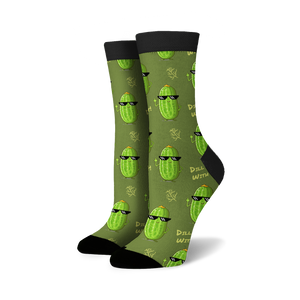 Lifestyle shot of Dill With It socks on a model's feet, showing the socks from an angle.