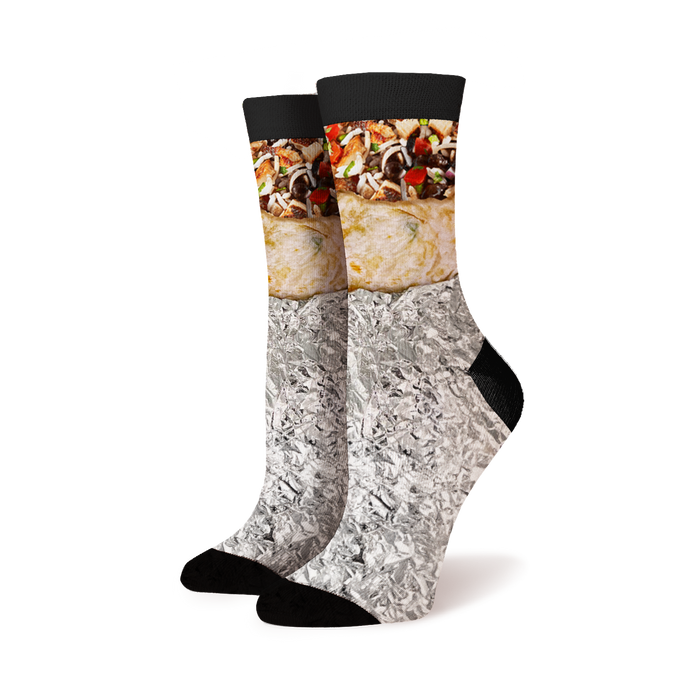 Close-up product shot of a pair of burrito socks.