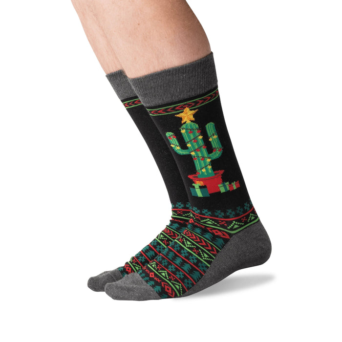 Lifestyle shot of a person wearing the Christmas Cactus Non-Skid Slipper socks.