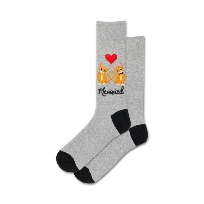 meowied wedding themed mens  grey novelty crew socks }}