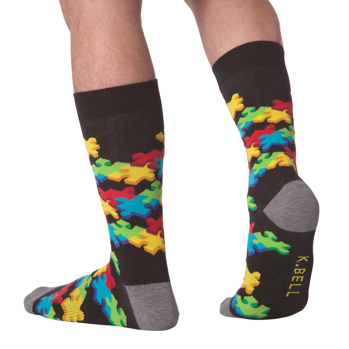 Lifestyle shot of a person wearing the 3D Puzzle Socks, showcasing the fit and design.