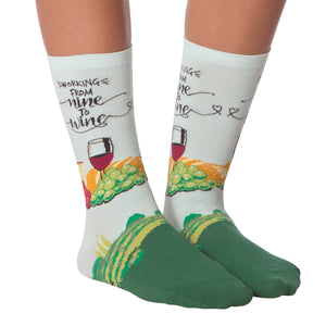 Flat lay image of a pair of 'Nine to Wine' socks.