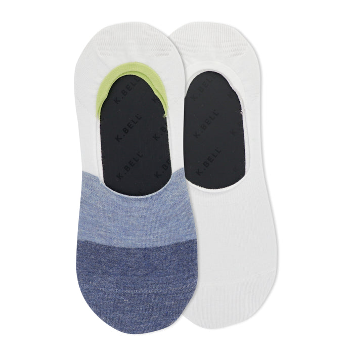Lifestyle flatlay photo showing two pairs of Colorblock no-show socks
