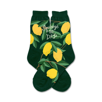 lemons food & drink themed womens green novelty crew socks