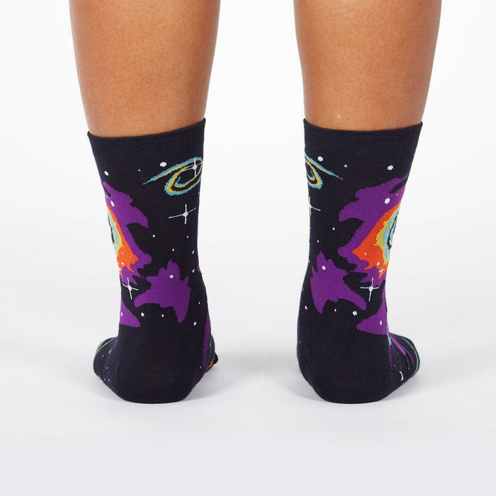Back view of Helix Nebula socks, showing the complete design.