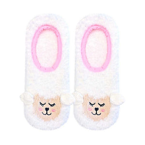 fuzzy lamb non-skid slipper lamb themed womens white novelty ankle socks