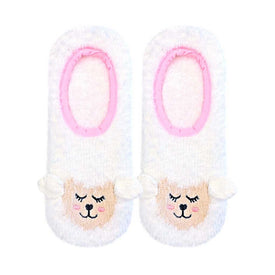 fuzzy lamb non-skid slipper lamb themed womens white novelty ankle socks