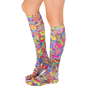 Side view of the knee-high NYC socks, showcasing the full length and design details.