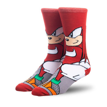 knuckles 360 character crew socks: mens red cotton-blend crew socks feature knuckles from sonic the hedgehog.  