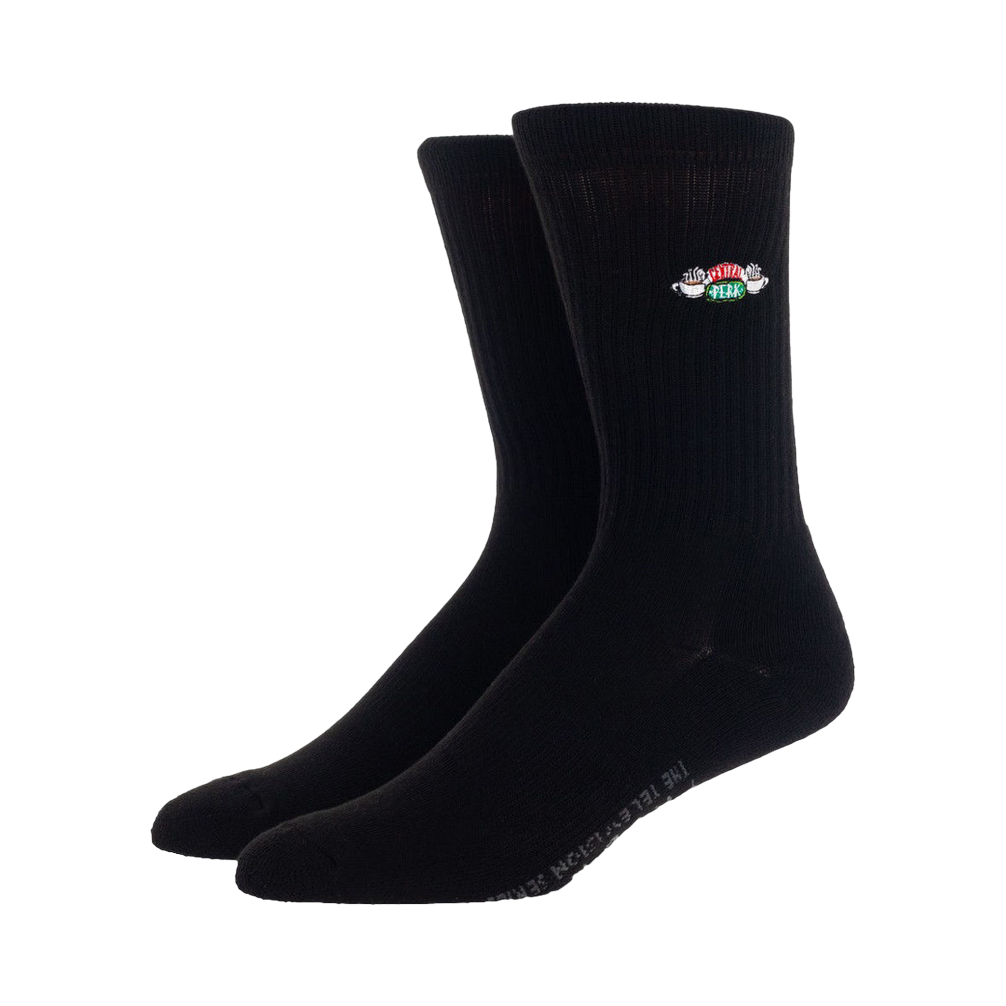 Lifestyle shot: Two pairs of black Friends socks displayed against a white background.