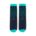 Flat lay product shot of the socks on a black background, showcasing the design details.