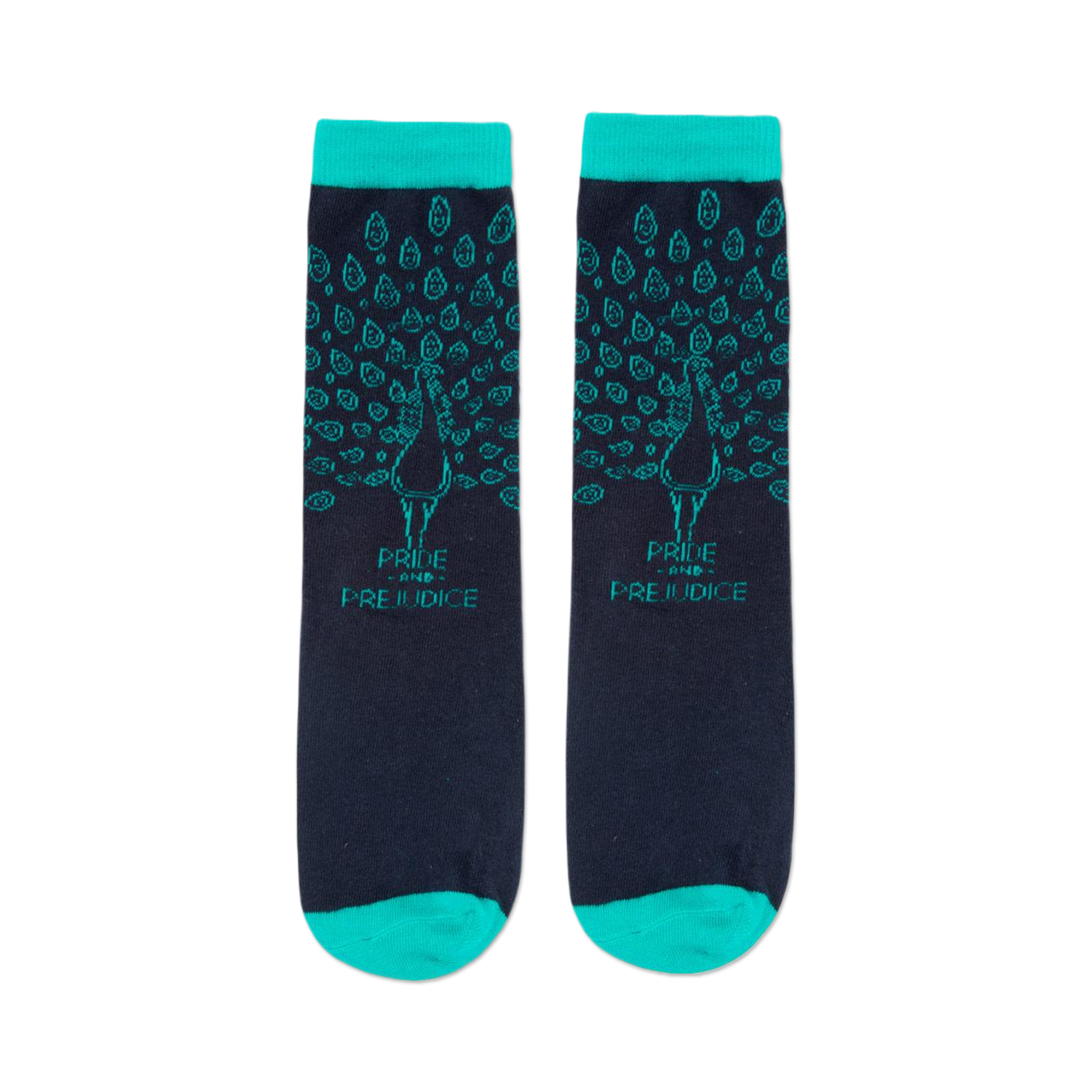 Flat lay product shot of the socks on a black background, showcasing the design details.