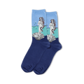 Product shot of Botticelli's Birth of Venus socks against a black background.
