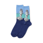 Product shot of Botticelli's Birth of Venus socks against a black background.