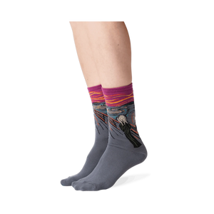 The Scream socks shown on a person's legs against a black background.