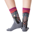 Back view of The Scream socks on a model's feet; showcasing the full design.