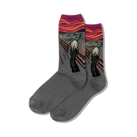 munch's the scream art & literature themed womens grey novelty crew socks