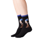 Lifestyle shot of a person wearing the 'Girl With A Pearl Earring' socks, showcasing how they look on the feet.
