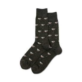 mens crew socks with martini glass and olive pattern.  